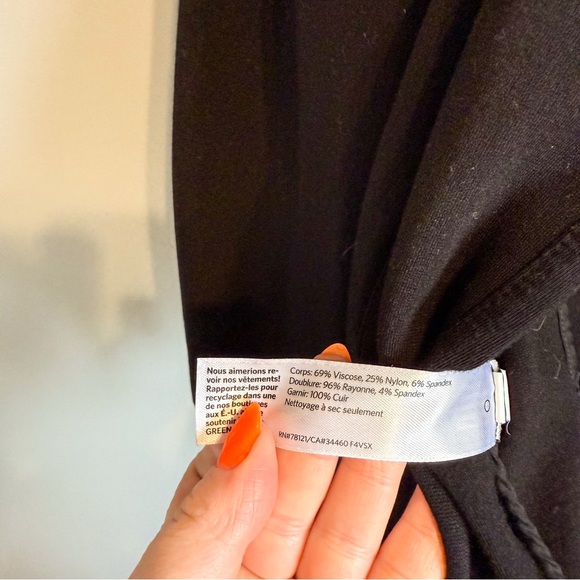 Eileen Fisher Black Open Front Jacket Leather Shoulder Trim Size Large - Picture 4 of 6